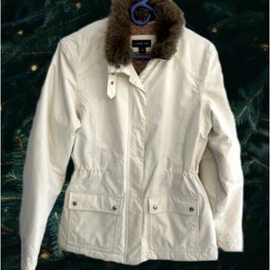 Lands' End® Women’s Quilted Parka Jacket Midi Winter Coat Ivory/ Off-White Small